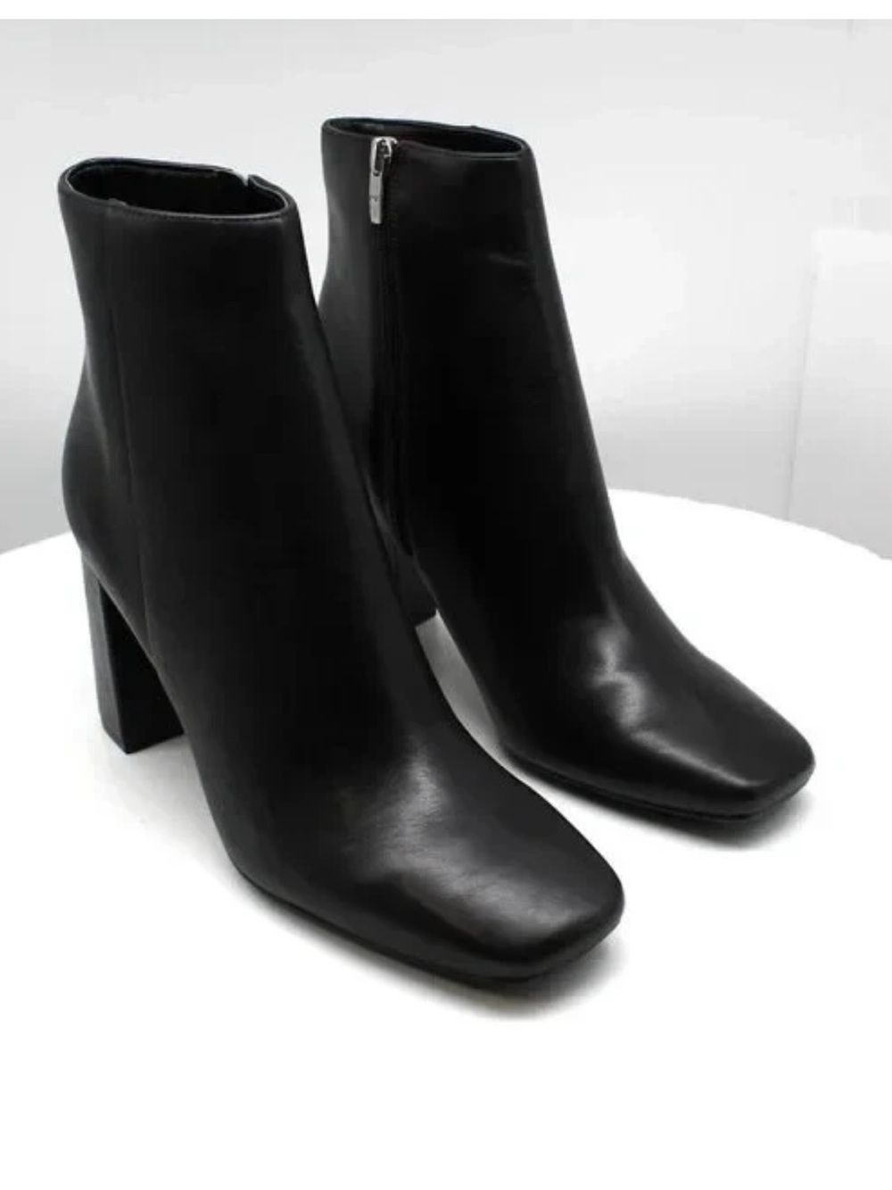 Marc Fisher Black Leather Nebula Ankle Bootie Square-Toe Block Heel NWT Size 10 - Picture 3 of 10